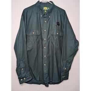 Cabelas Men's XL Green Heavy Outdoor Black Labrador Fishing Button Field Shirt